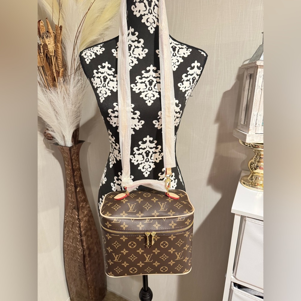Elegant Monogram Cosmetic Bag in Brown